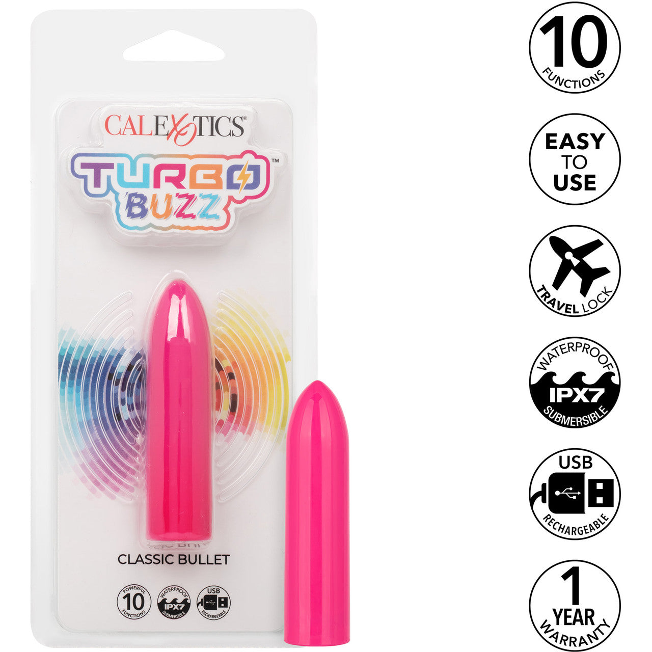 Turbo Buzz Classic Bullet Rechargeable Waterproof Vibrator By CalExotics - Pink