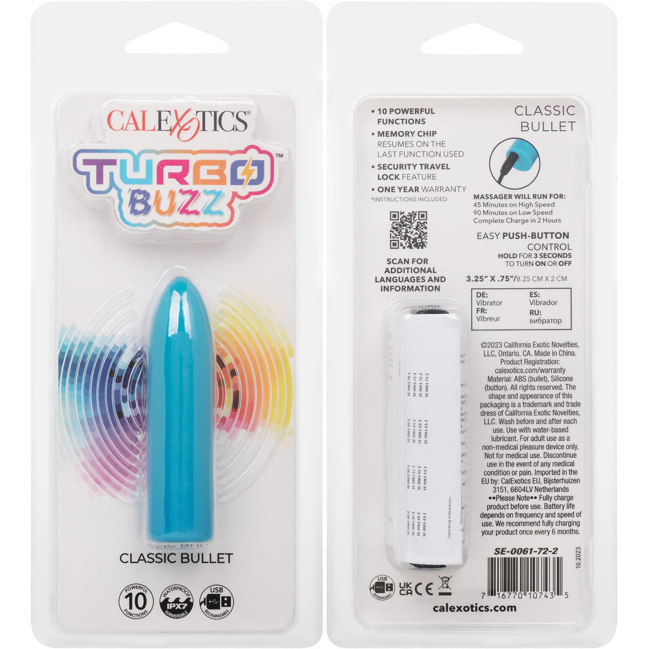 Turbo Buzz Classic Bullet Rechargeable Waterproof Vibrator By CalExotics - Blue