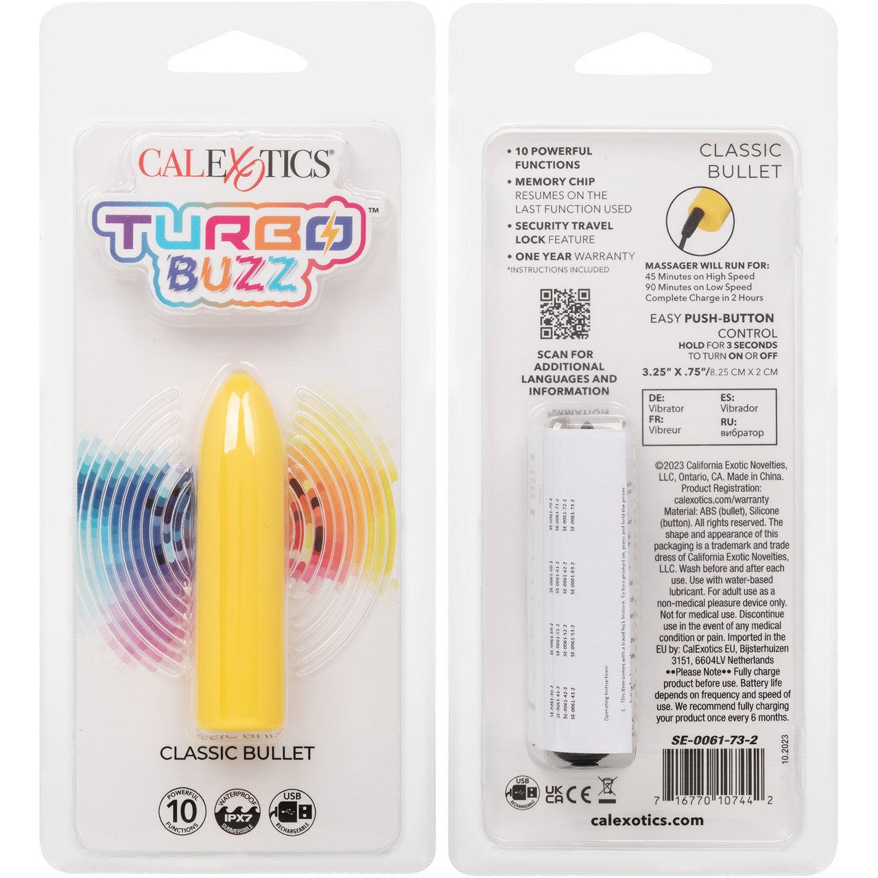 Turbo Buzz Classic Bullet Rechargeable Waterproof Vibrator By CalExotics - Yellow