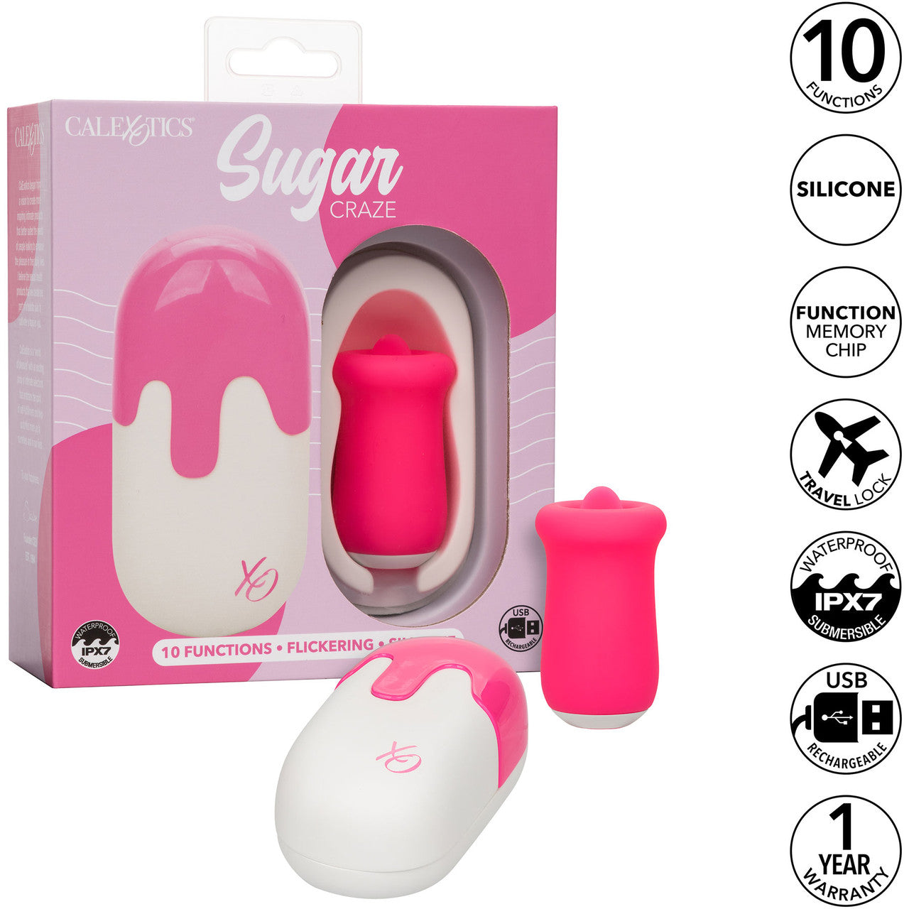 Sugar Craze Rechargeable Waterproof Silicone Flickering Clitoral Stimulator By CalExotics - Pink