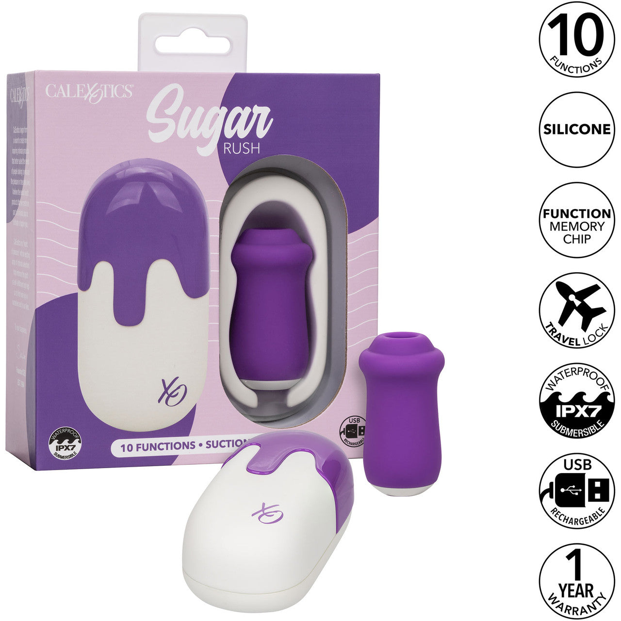 Sugar Rush Silicone Pressure Wave Clitoral Suction Stimulator With Vibration By CalExotics - Purple