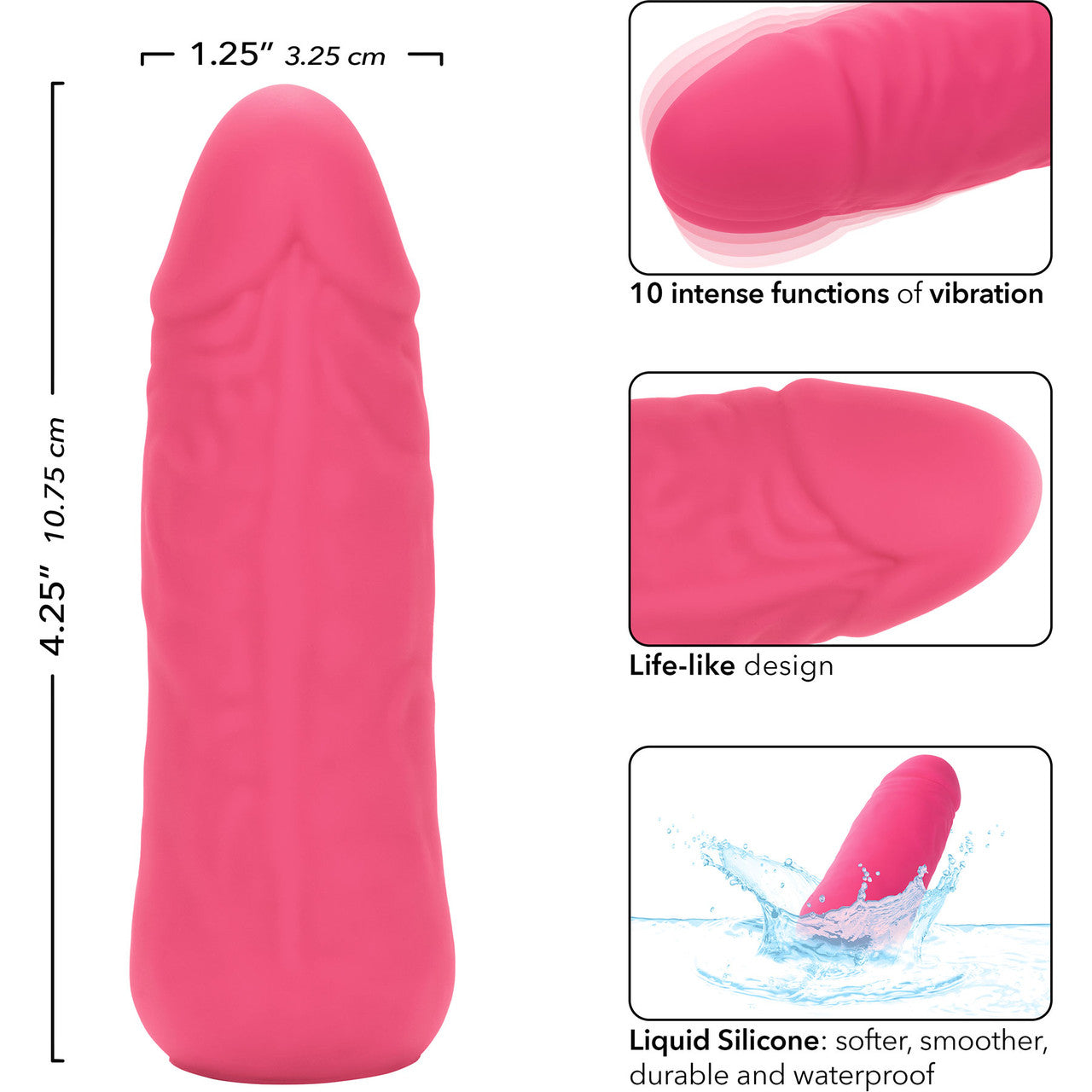 Mini Vibrating Studs Rechargeable Waterproof Silicone Dildo By CalExotics - Pink