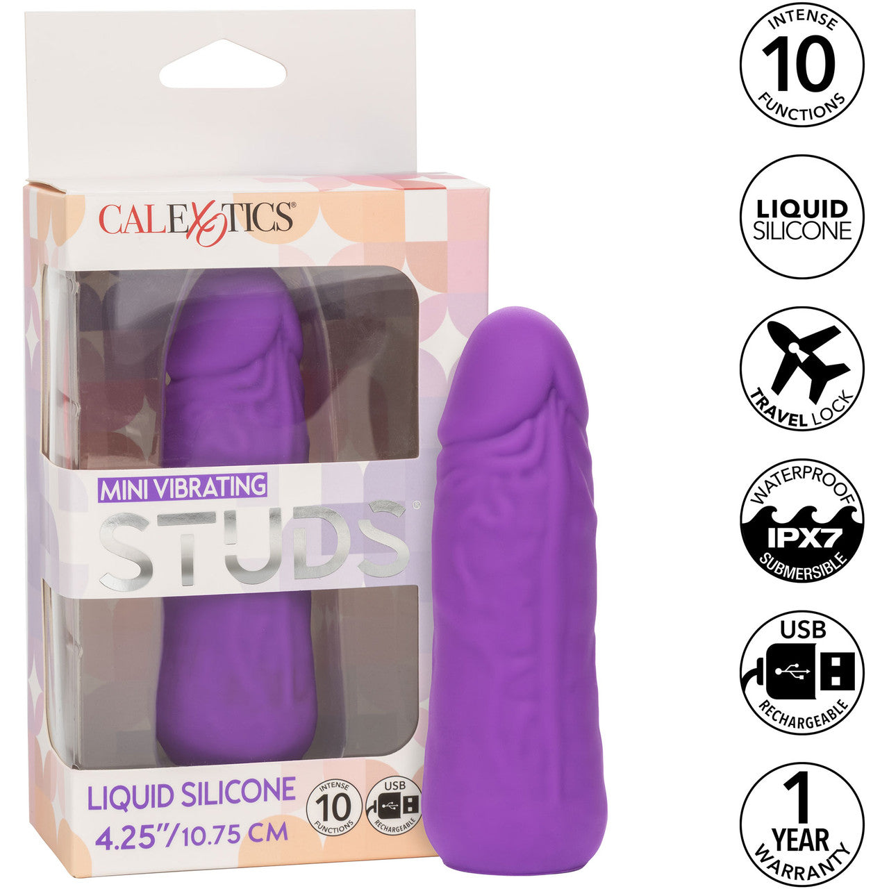 Mini Vibrating Studs Rechargeable Waterproof Silicone Dildo By CalExotics - Purple