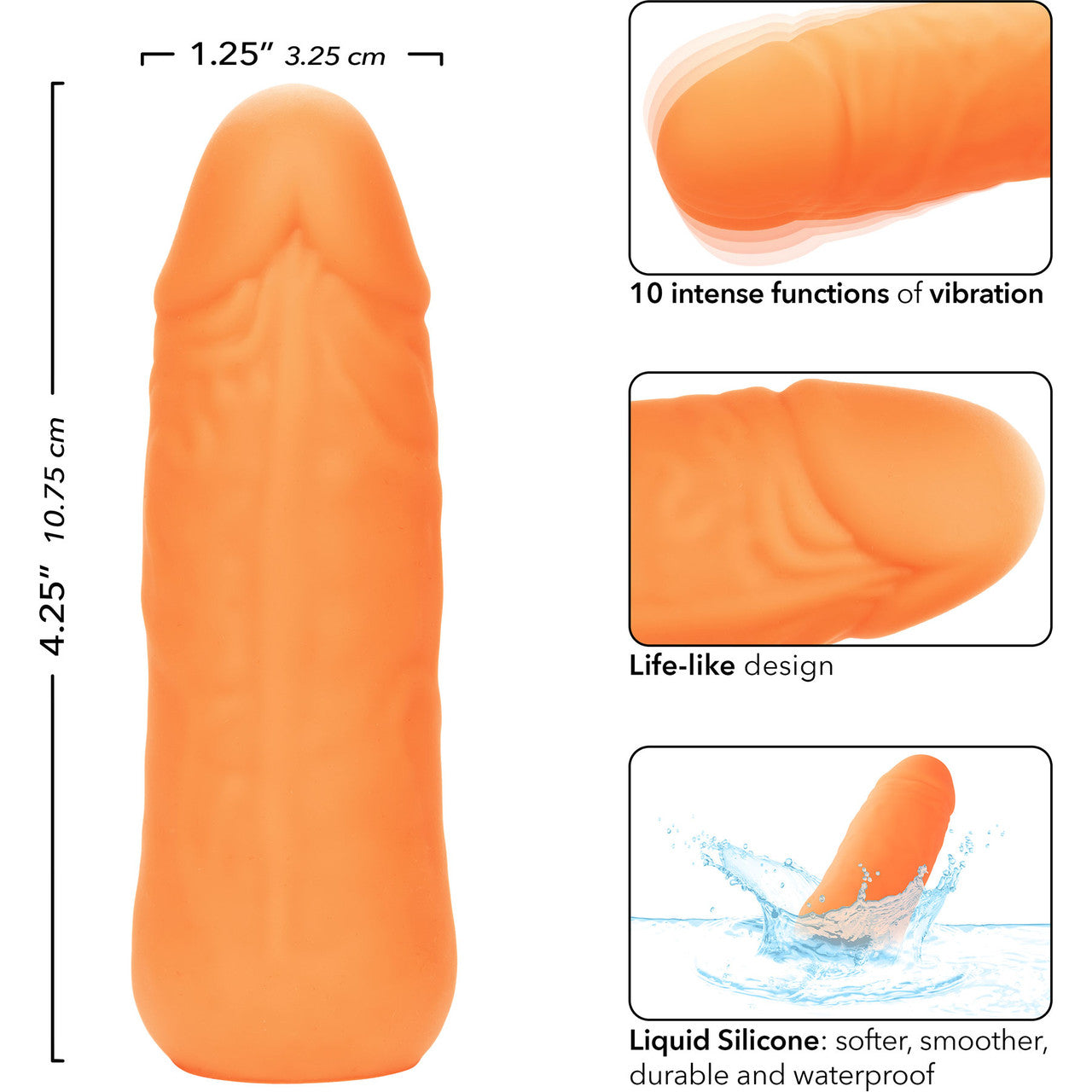 Mini Vibrating Studs Rechargeable Waterproof Silicone Dildo By CalExotics - Orange