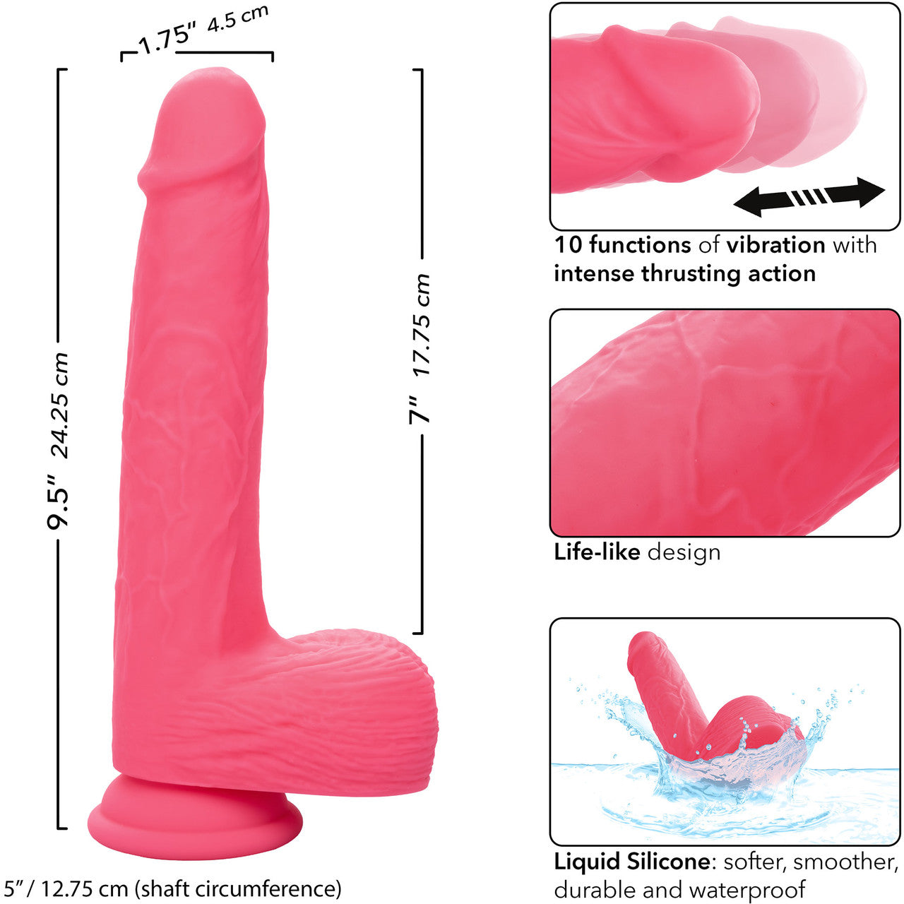 Studs 7" Rechargeable Rumbling & Thrusting Silicone Suction Cup Dildo By CalExotics - Pink