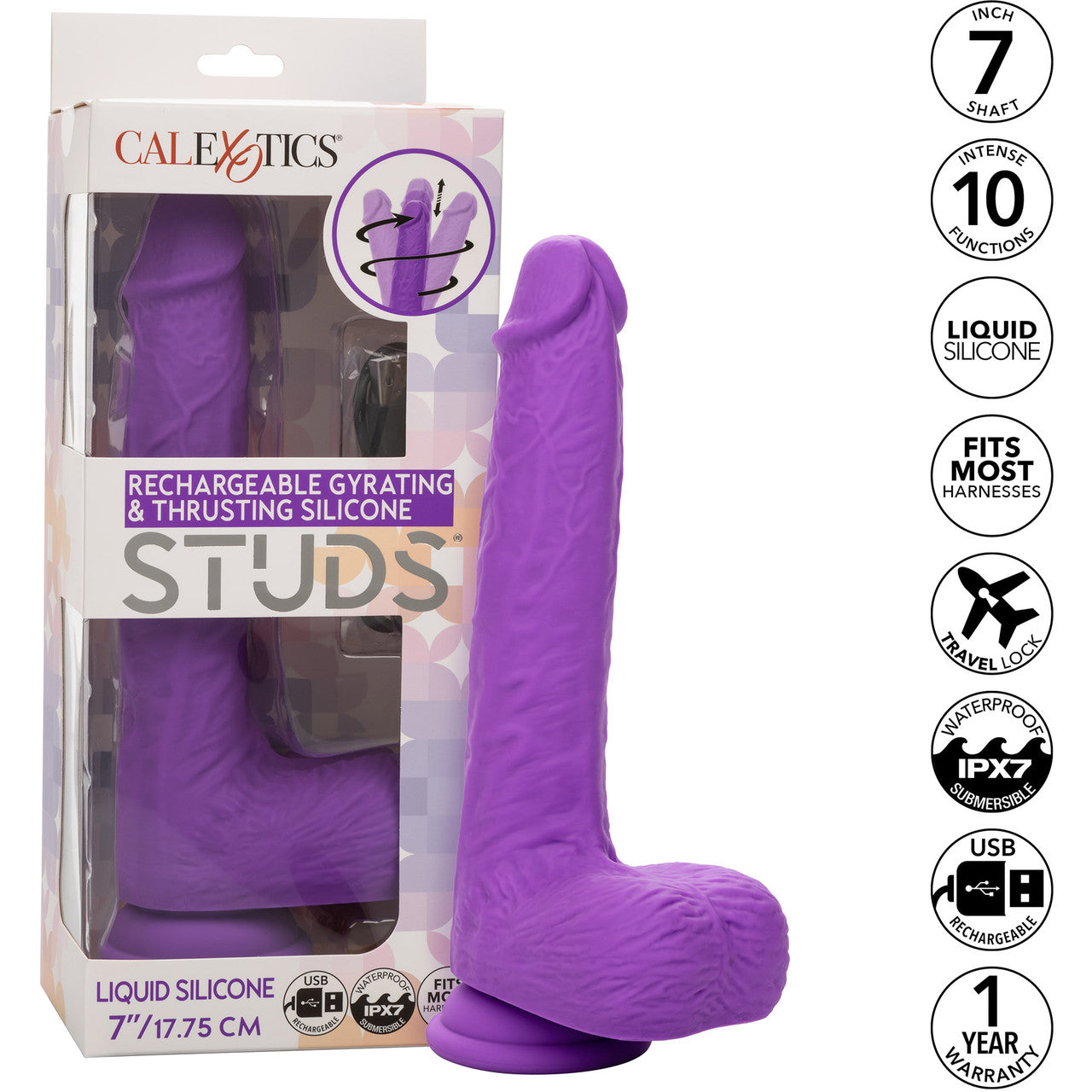 Studs 7" Gyrating & Thrusting Suction Cup Dildo Studs 7" Gyrating & Thrusting Suction Cup Dildo