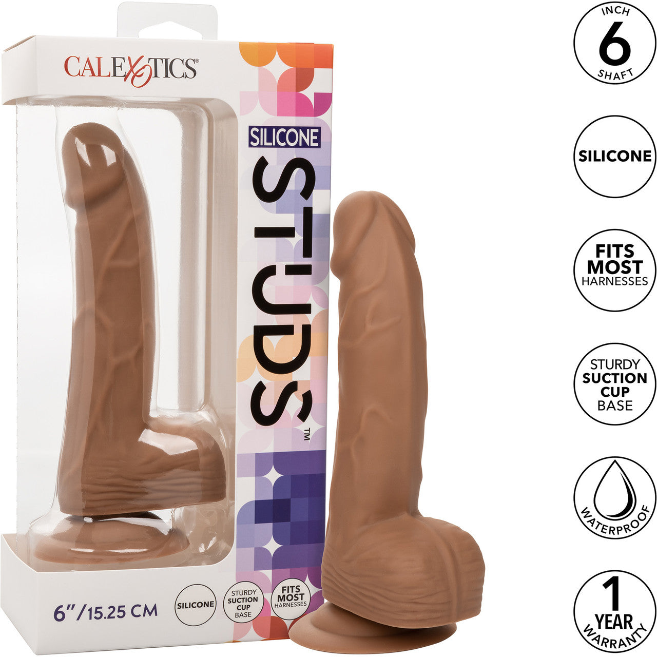 Silicone Studs Realistic 6" Suction Cup Dildo - Caramel