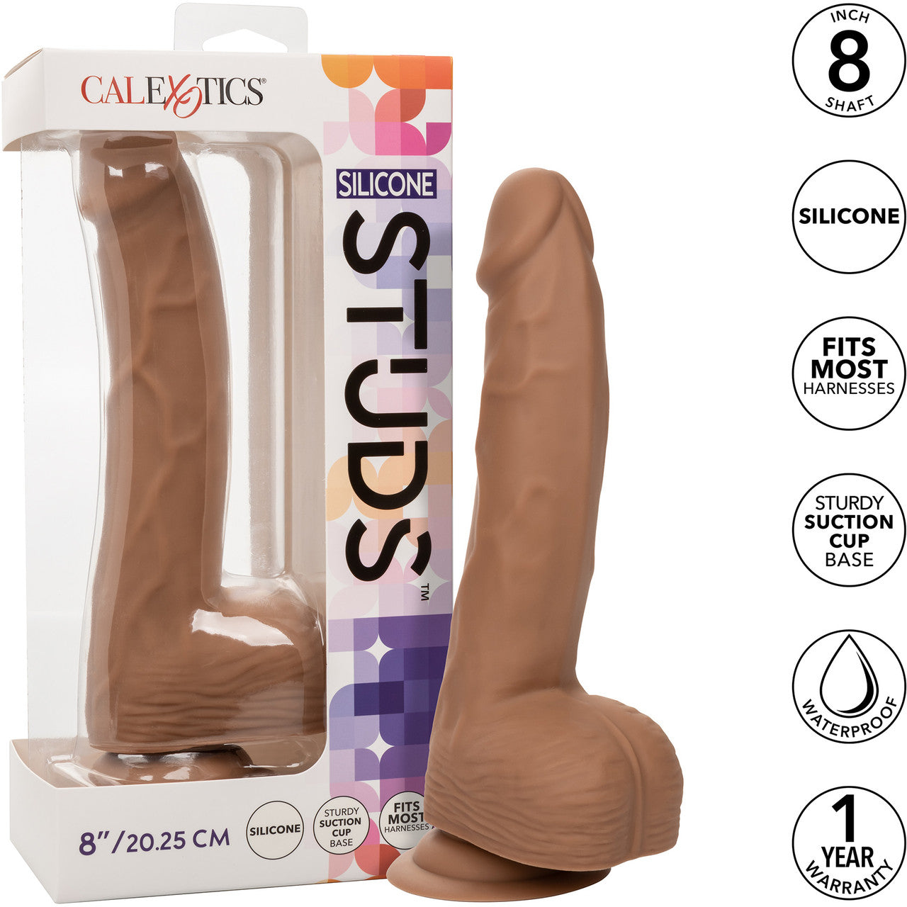 Silicone Studs Realistic 8" Suction Cup Dildo - Caramel