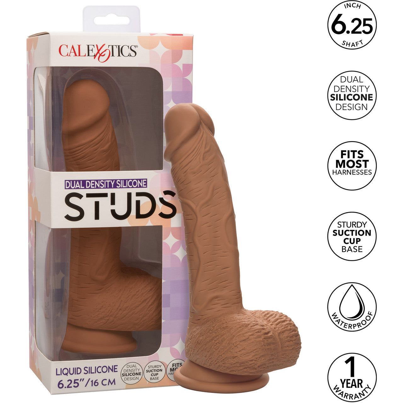 Silicone Studs Realistic 6.25" Suction Cup Dildo - Caramel