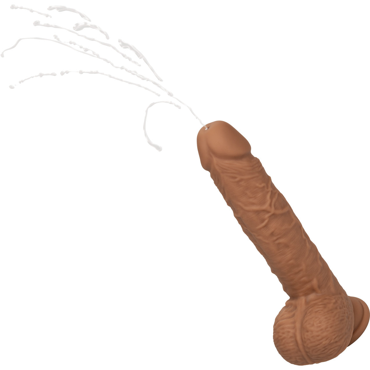 Squirting Fuck Stick 9" Rechargeable Waterproof Vibrating Realistic Silicone Suction Cup Dildo By CalExotics - Caramel