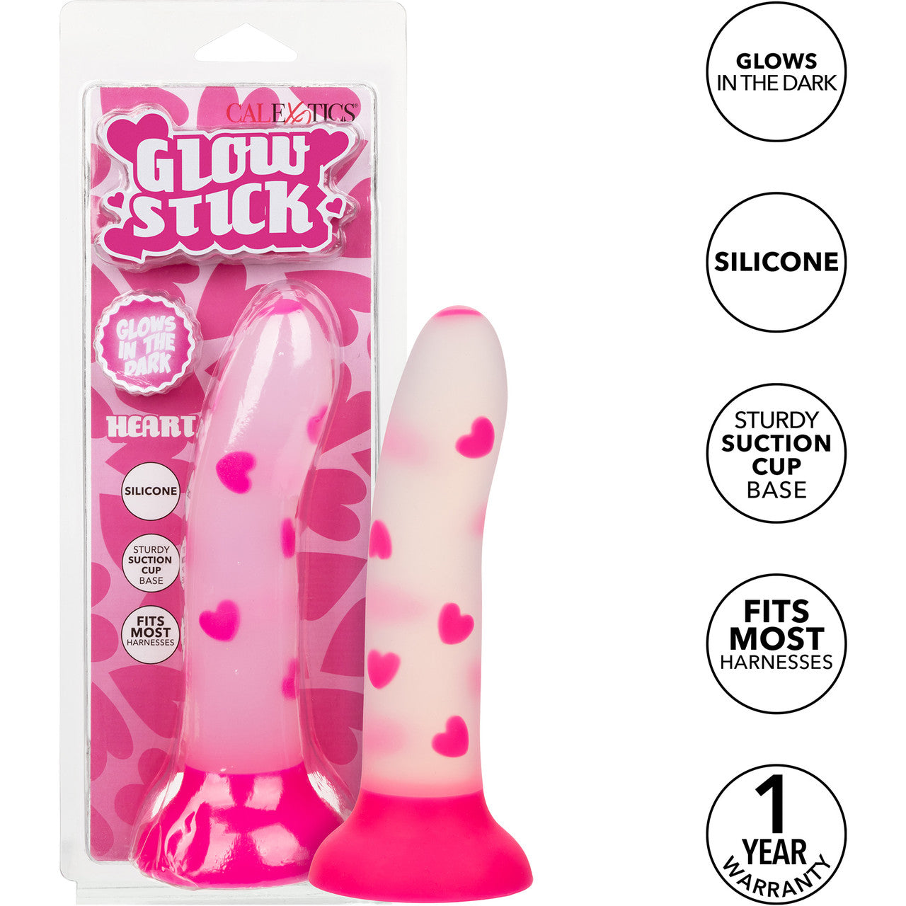 Glow Stick Heart 6" Glow In The Dark Silicone Suction Cup Dildo By CalExotics