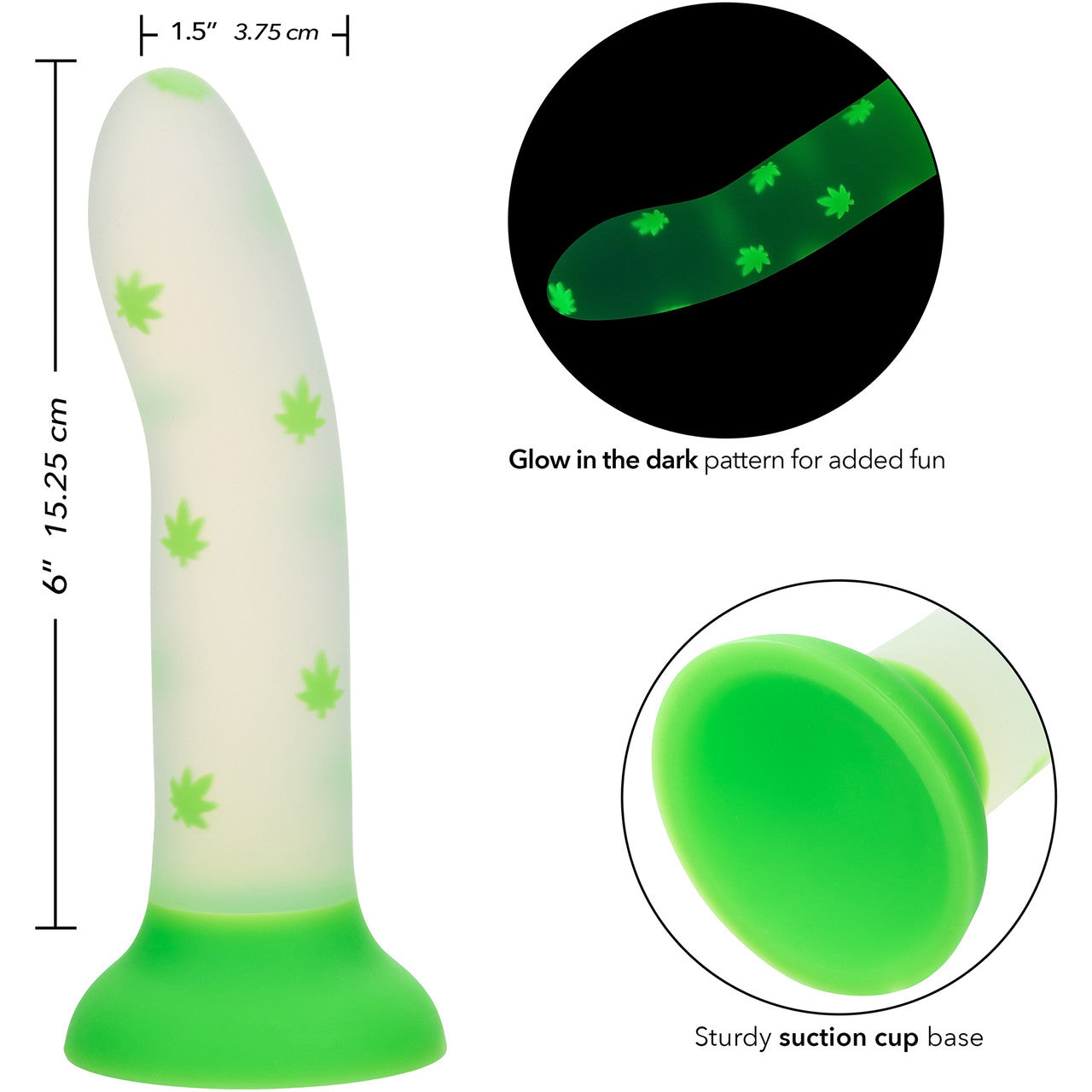 Glow Stick Leaf 6" Glow In The Dark Silicone Suction Cup Dildo By CalExotics