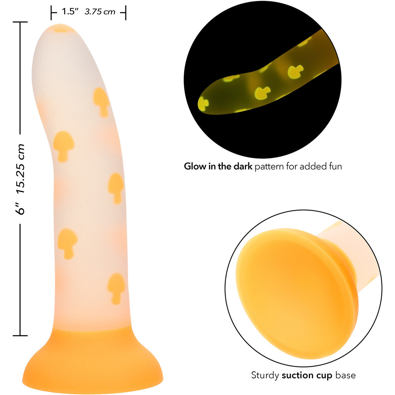 Glow Stick Mushroom 6" Glow In The Dark Silicone Suction Cup Dildo By CalExotics