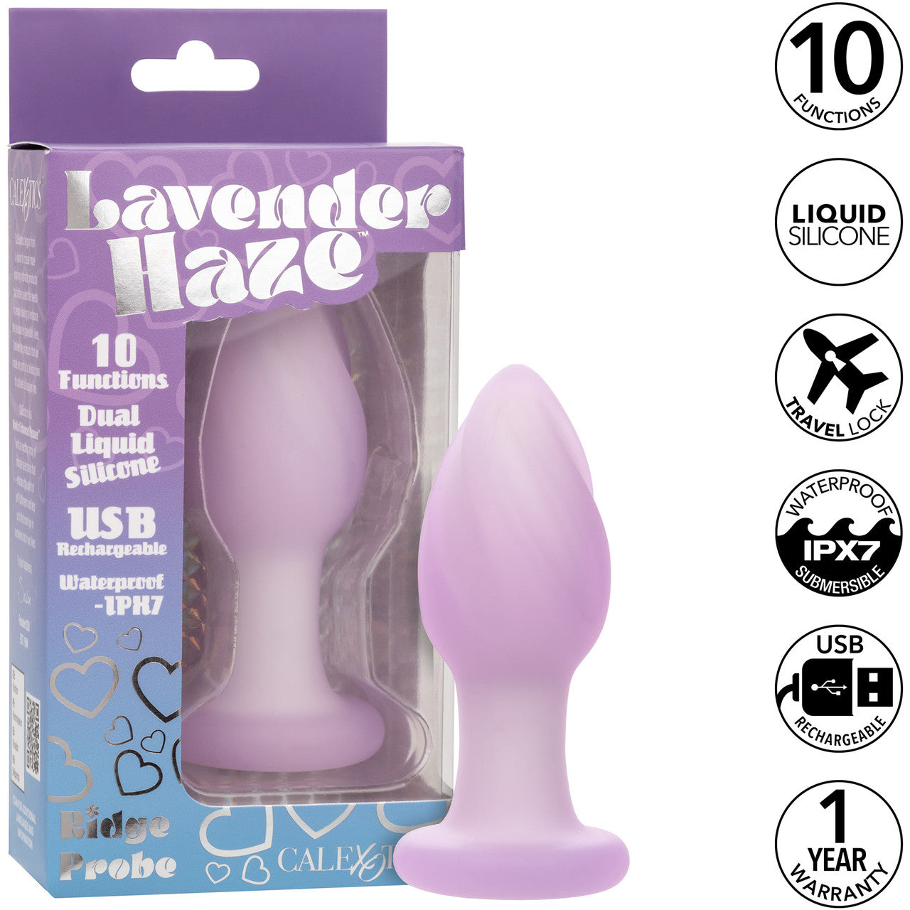 Lavender Haze Ridge Probe Rechargeable Waterproof Silicone Vibrating Butt Plug By CalExotics