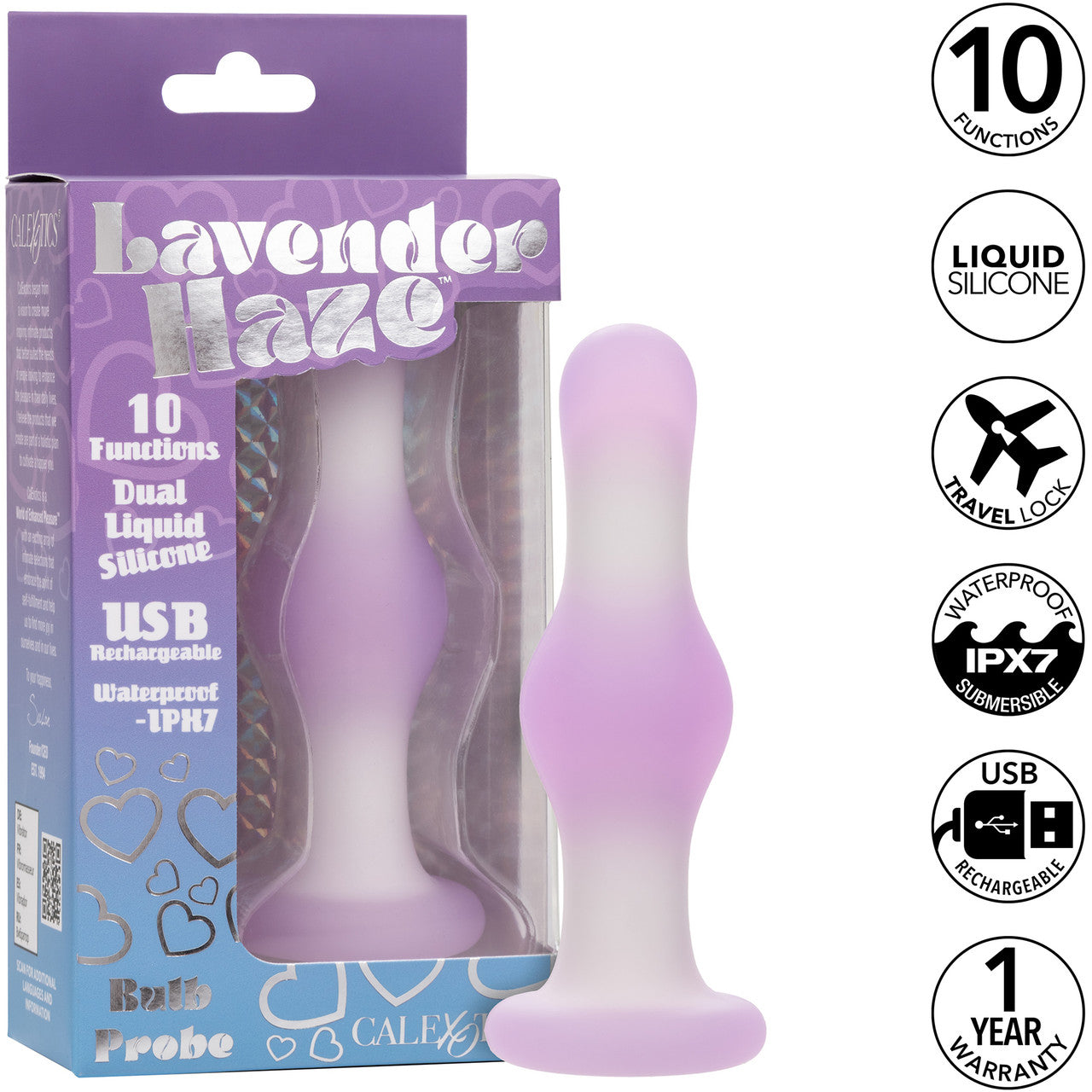 Lavender Haze Bulb Probe Rechargeable Waterproof Silicone Vibrating Butt Plug By CalExotics