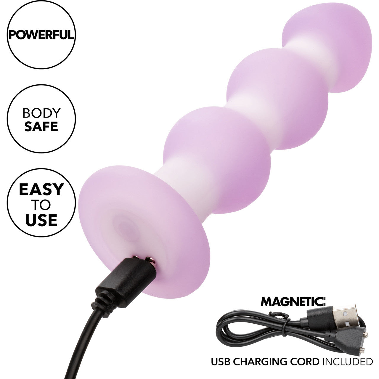 Lavender Haze Beaded Probe Rechargeable Waterproof Silicone Vibrating Butt Plug By CalExotics