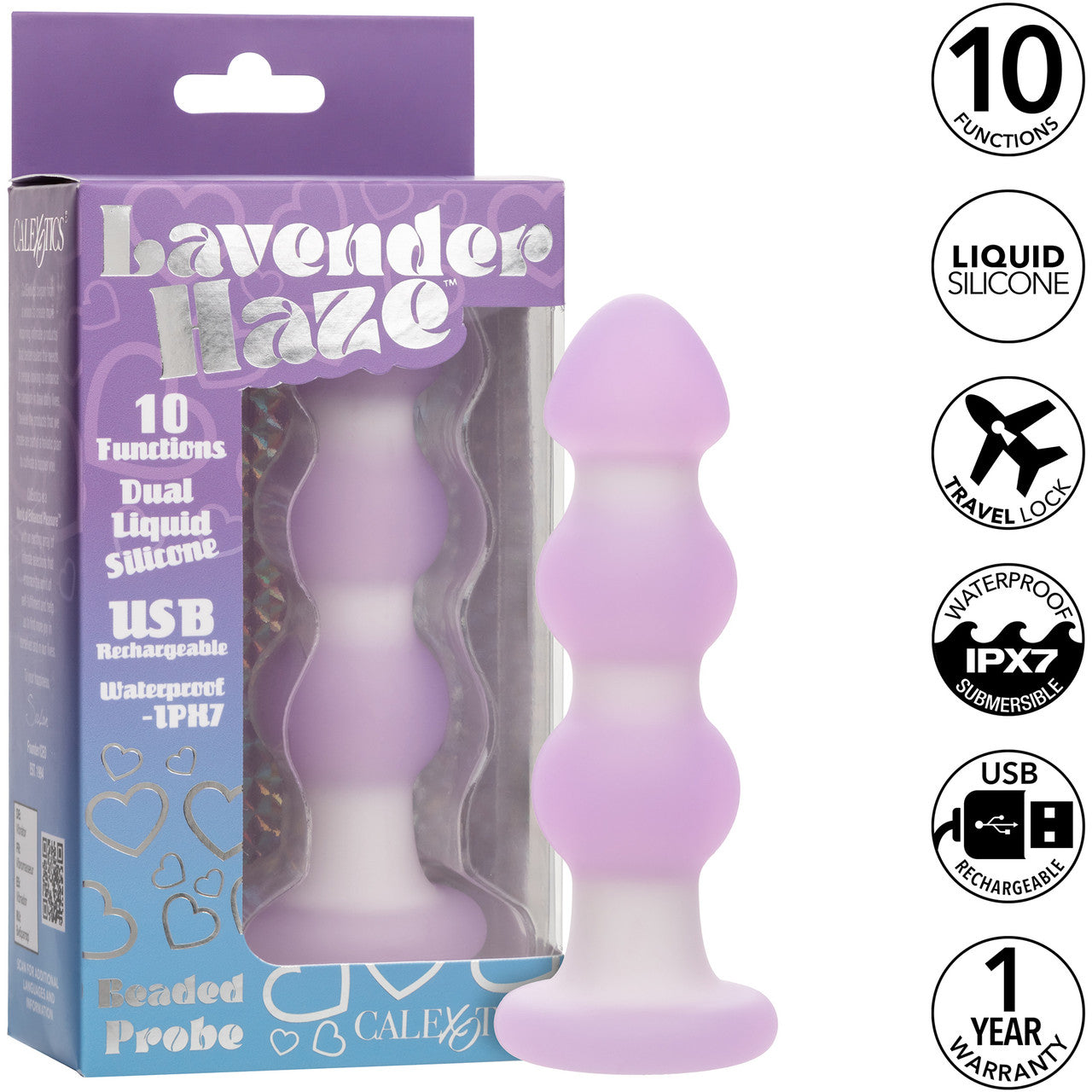 Lavender Haze Beaded Probe Rechargeable Waterproof Silicone Vibrating Butt Plug By CalExotics