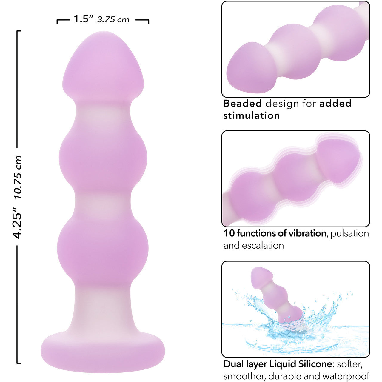 Lavender Haze Beaded Probe Rechargeable Waterproof Silicone Vibrating Butt Plug By CalExotics