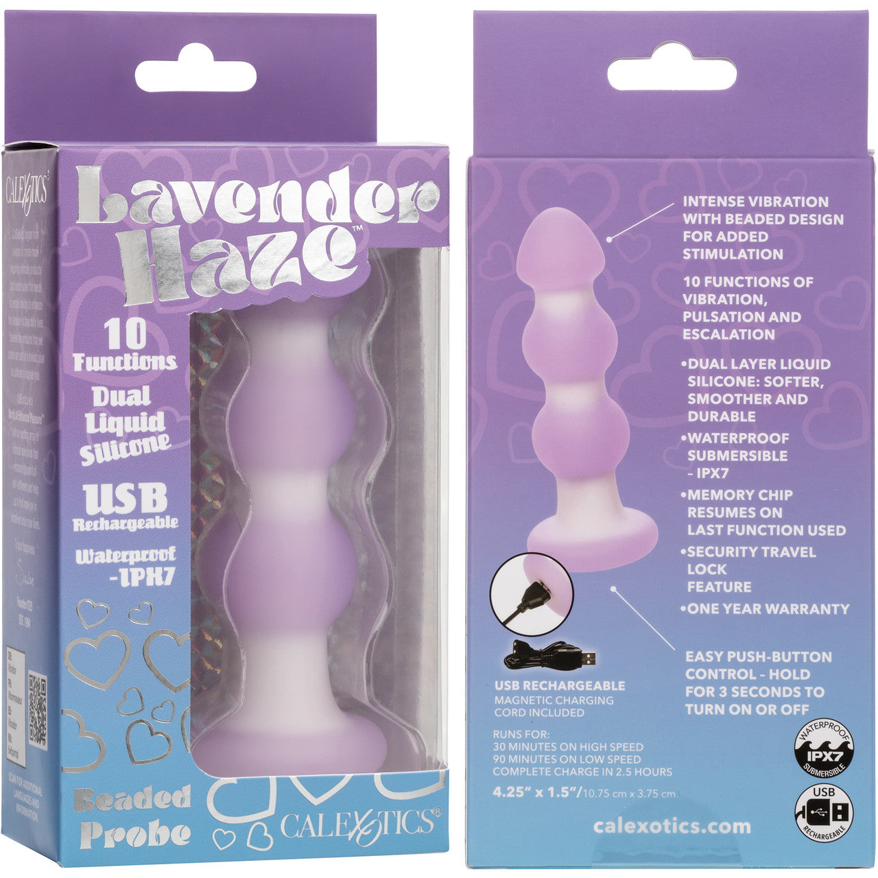 Lavender Haze Beaded Probe Rechargeable Waterproof Silicone Vibrating Butt Plug By CalExotics