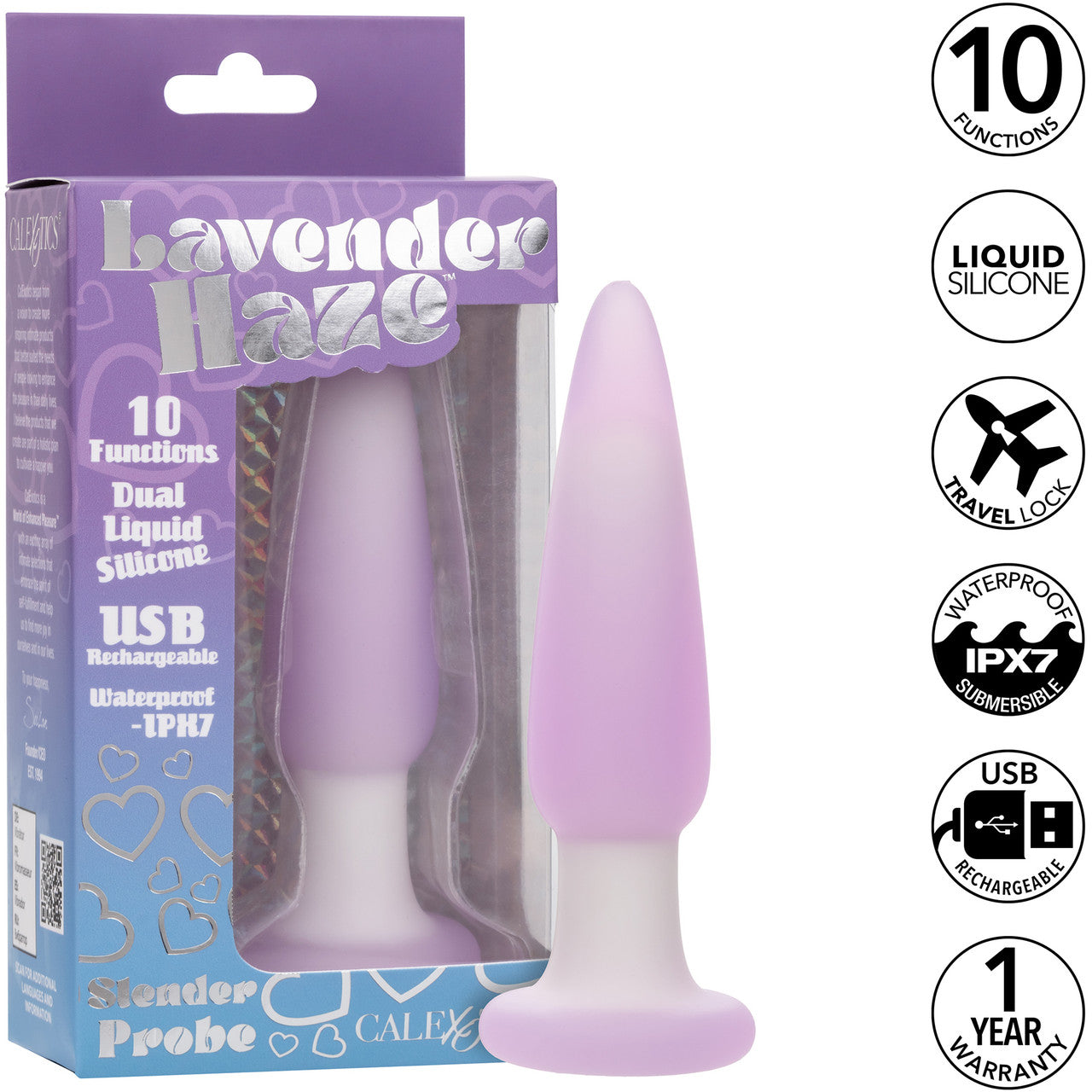 Lavender Haze Slender Probe Rechargeable Waterproof Silicone Vibrating Butt Plug By CalExotics