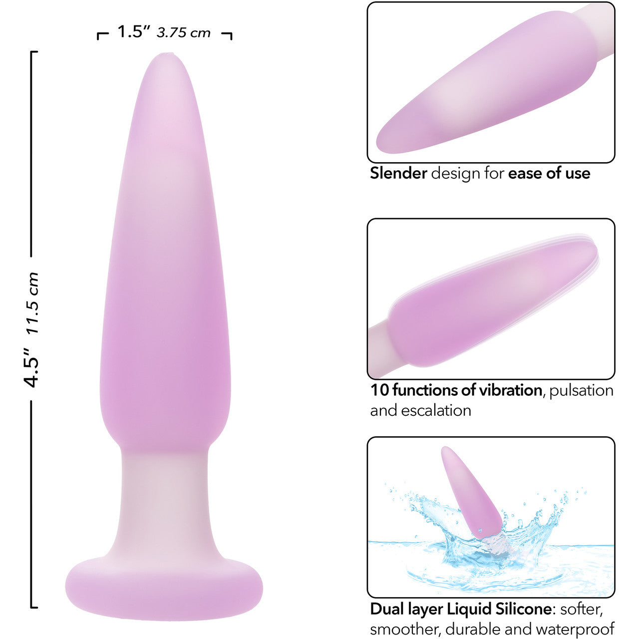 Lavender Haze Slender Probe Rechargeable Waterproof Silicone Vibrating Butt Plug By CalExotics