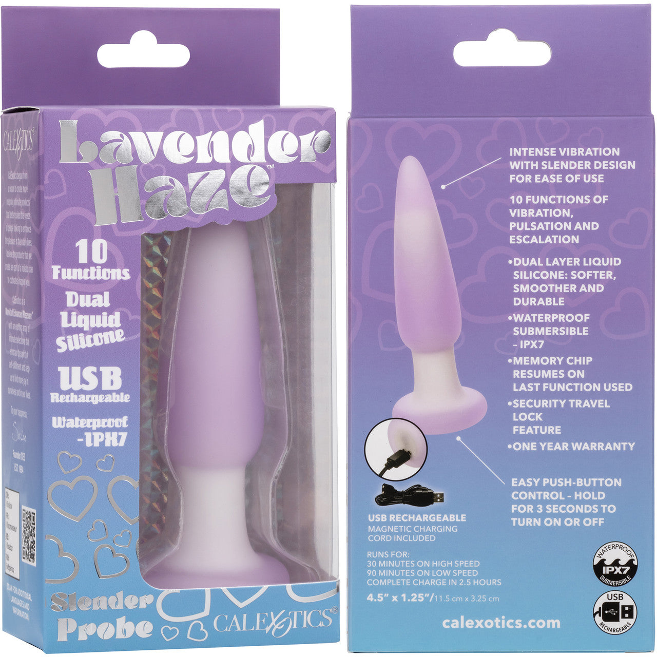 Lavender Haze Slender Probe Rechargeable Waterproof Silicone Vibrating Butt Plug By CalExotics