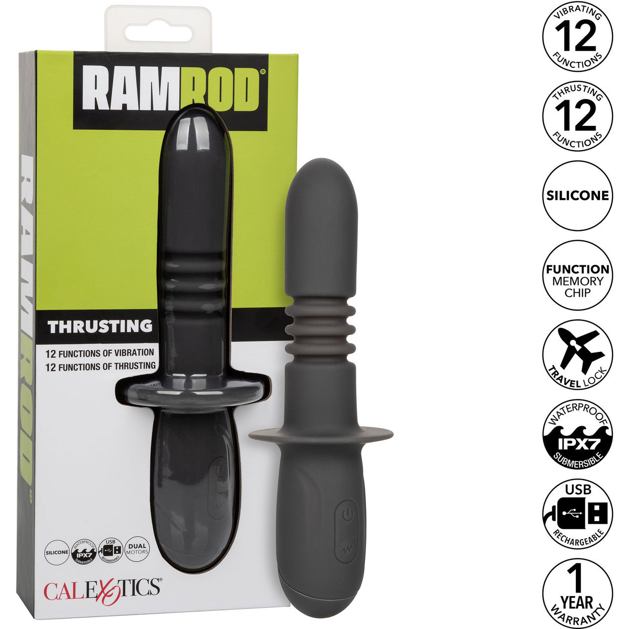 Ramrod Thrusting Rechargeable Waterproof Silicone Vibrating Anal Probe By CalExotics