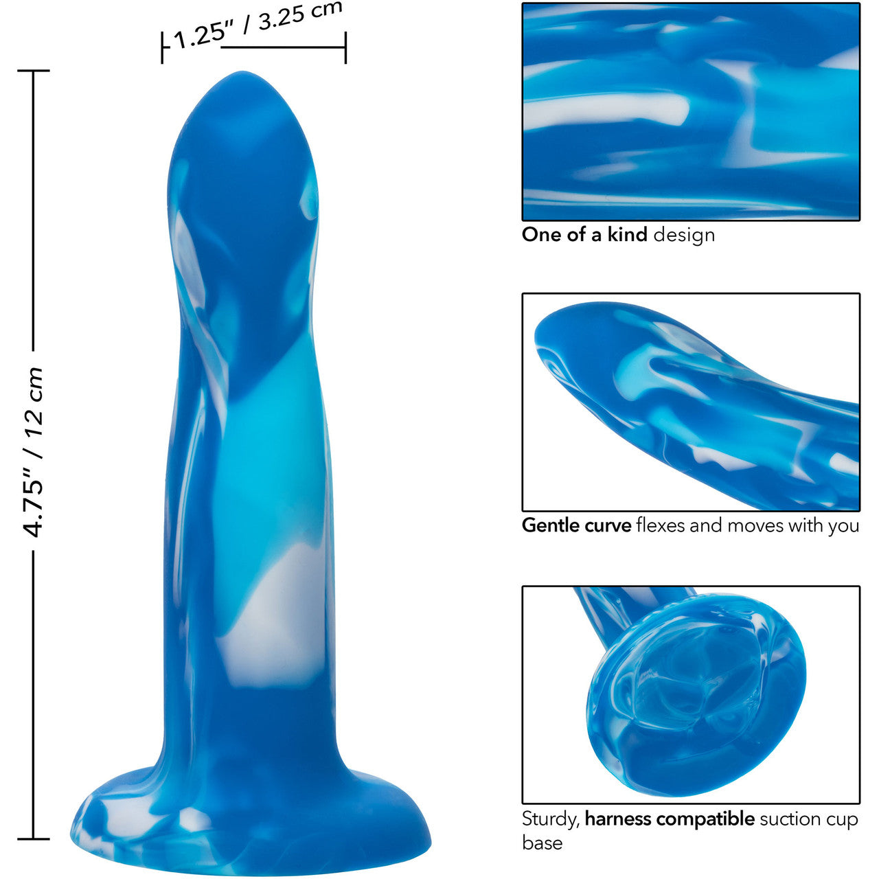 Twisted Love Twisted Probe 4.75" Silicone Suction Cup Dildo By CalExotics - Blue & White