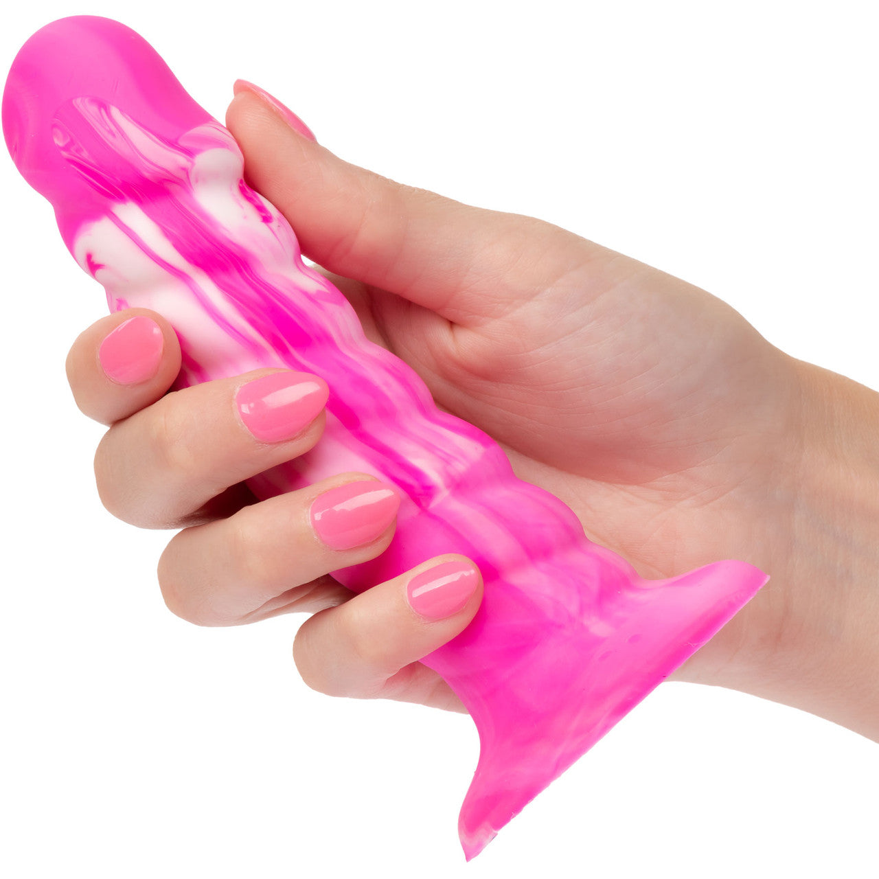 Twisted Love Twisted Ribbed Probe 5.5" Silicone Suction Cup Dildo By CalExotics - Pink & White