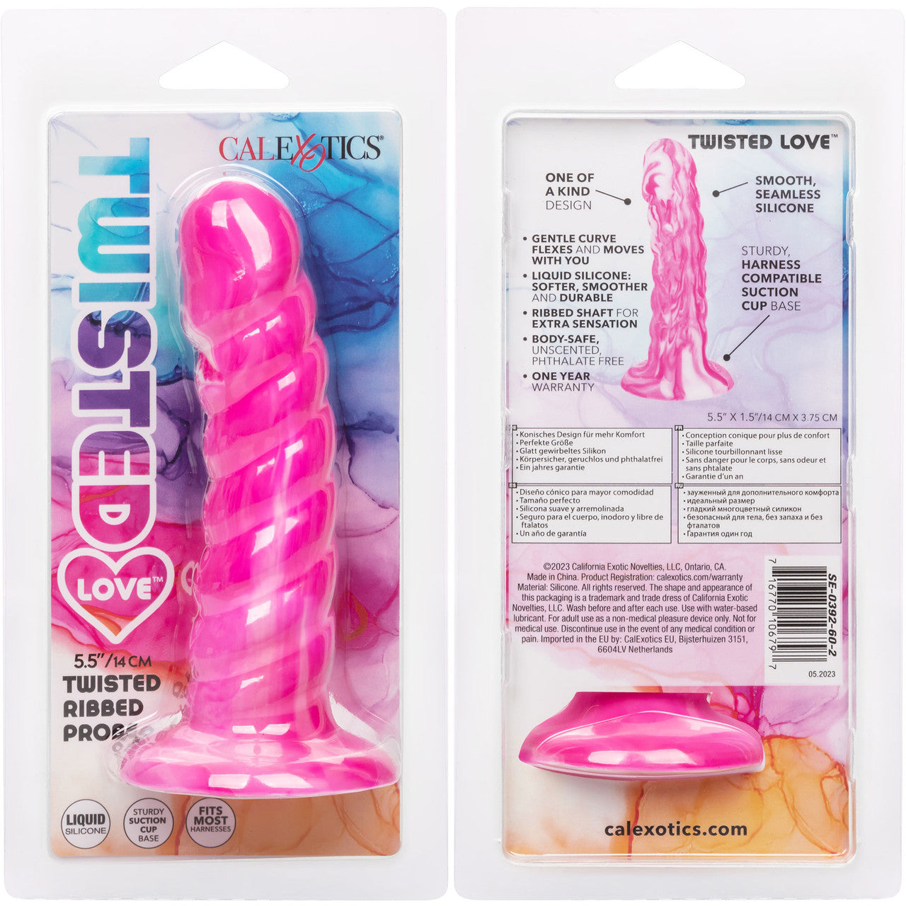 Twisted Love Twisted Ribbed Probe 5.5" Silicone Suction Cup Dildo By CalExotics - Pink & White