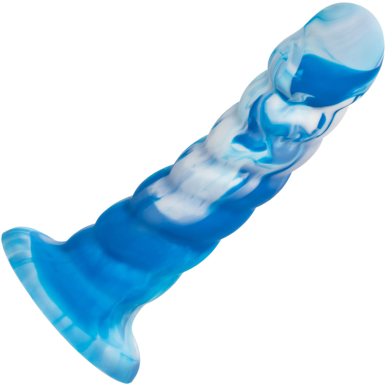 Twisted Love Twisted Ribbed Probe 5.5" Silicone Suction Cup Dildo By CalExotics - Blue & White