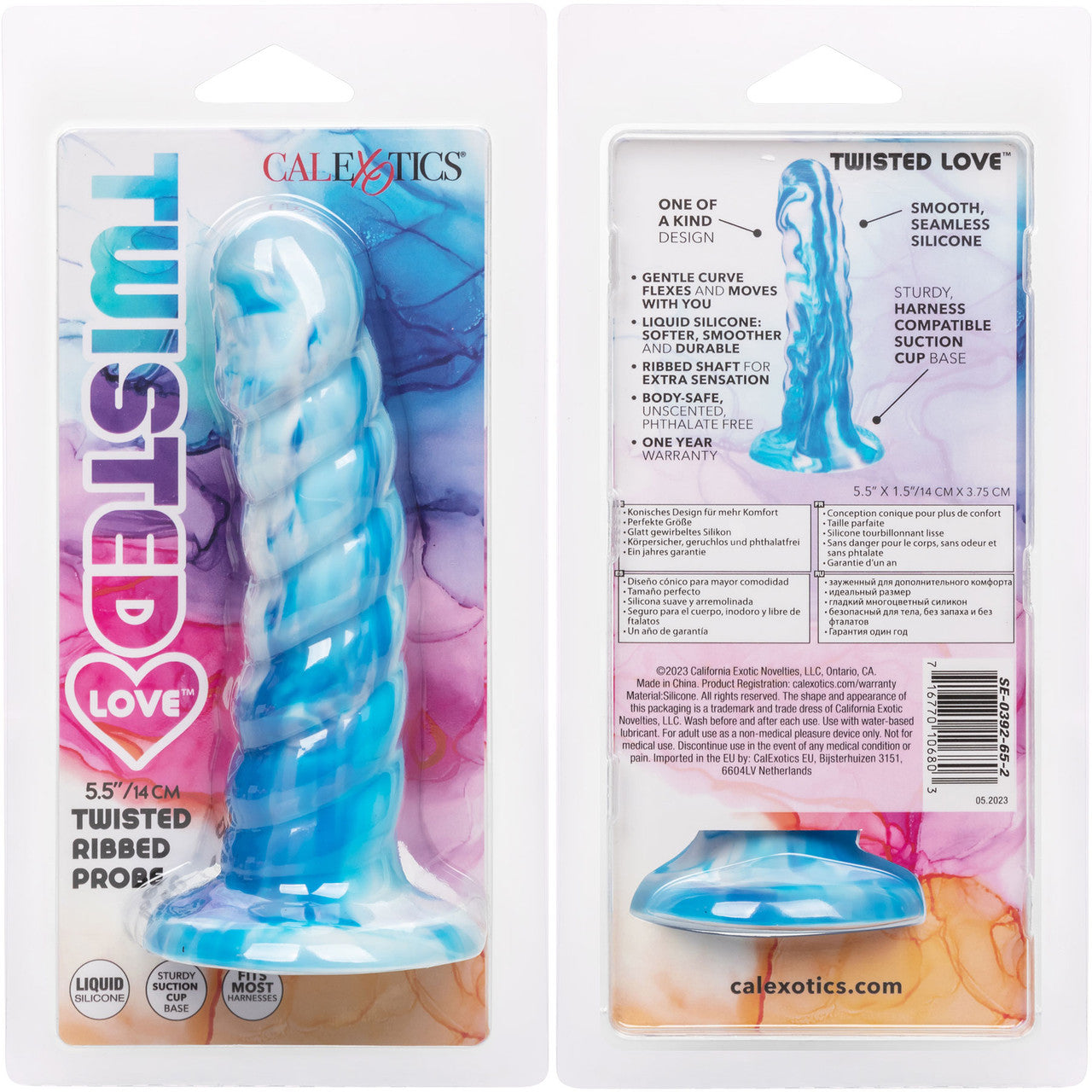 Twisted Love Twisted Ribbed Probe 5.5" Silicone Suction Cup Dildo By CalExotics - Blue & White