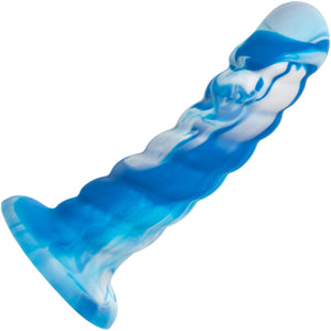 Twisted Love Twisted Ribbed Probe 5.5" Silicone Suction Cup Dildo By CalExotics - Blue & White