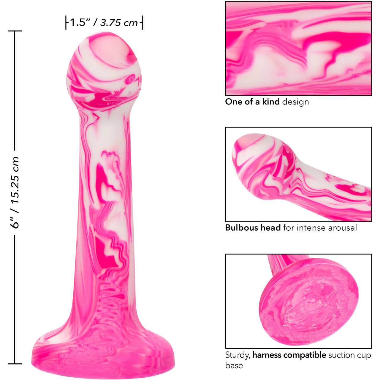 Twisted Love Twisted Bulb Tip Probe 6" Silicone Suction Cup Dildo By CalExotics - Pink & White