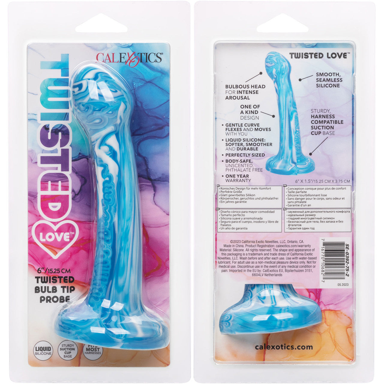 Twisted Love Twisted Bulb Tip Probe 6" Silicone Suction Cup Dildo By CalExotics - Blue & White