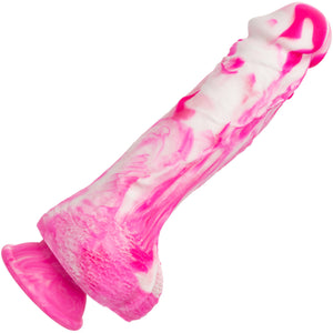 Twisted Love Twisted Dong 6" Silicone Suction Cup Dildo With Balls By CalExotics - Pink & White