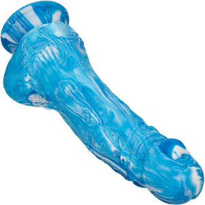 Twisted Love Twisted Dong 6" Silicone Suction Cup Dildo With Balls By CalExotics - Blue & White