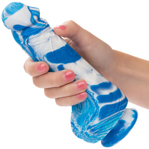Twisted Love Twisted Dong 6" Silicone Suction Cup Dildo With Balls By CalExotics - Blue & White
