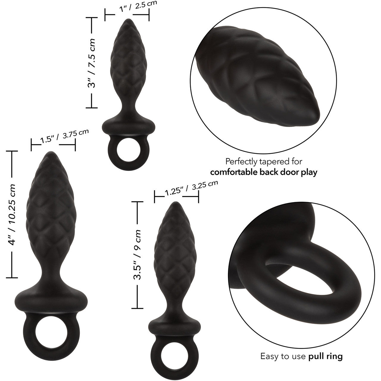 Silicone Anal Probe Training Kit, Set of 3 By CalExotics - Black