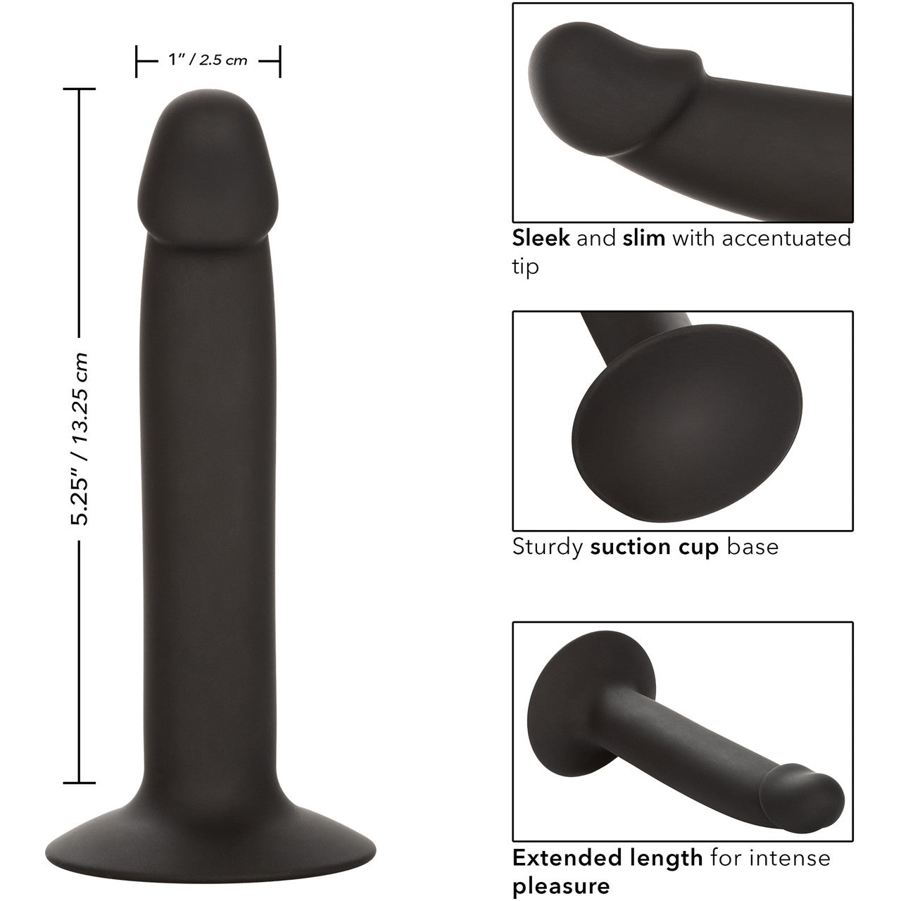 Silicone Slim Anal Stud Suction Cup Dildo By CalExotics - Black Silicone Slim Anal Stud Suction Cup Dildo By CalExotics - Black