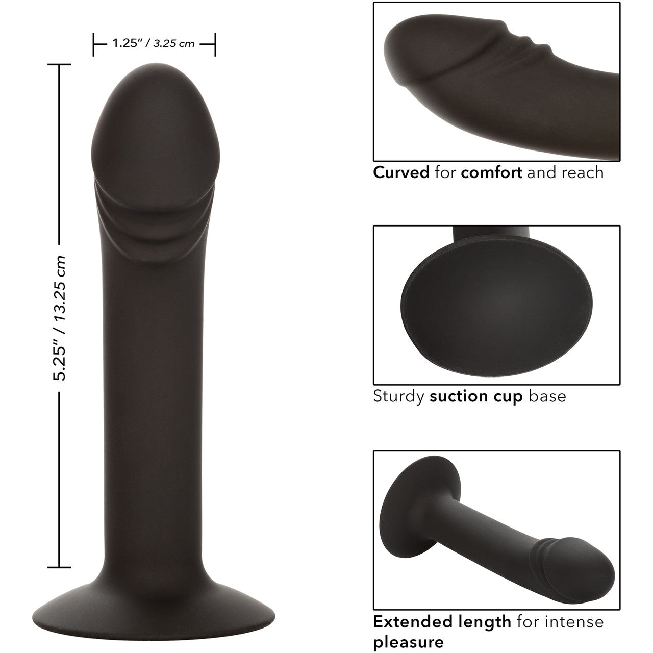 Silicone Curved Anal Stud Suction Cup Dildo By CalExotics - Black