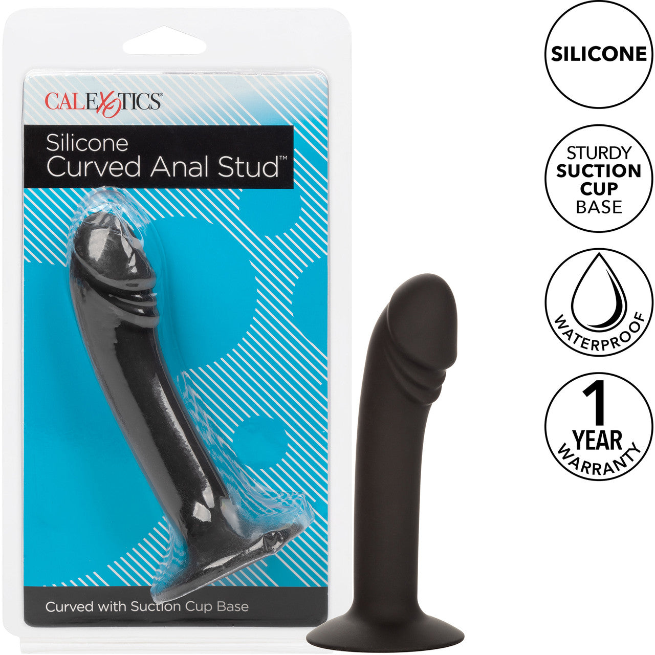 Silicone Curved Anal Stud Suction Cup Dildo By CalExotics - Black