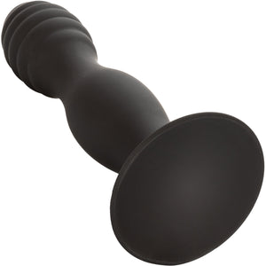 Silicone Ribbed Anal Stud Suction Cup Dildo By CalExotics - Black