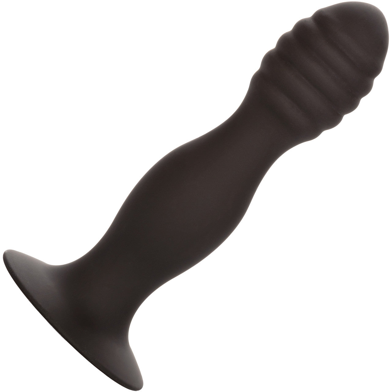 Silicone Ribbed Anal Stud Suction Cup Dildo By CalExotics - Black