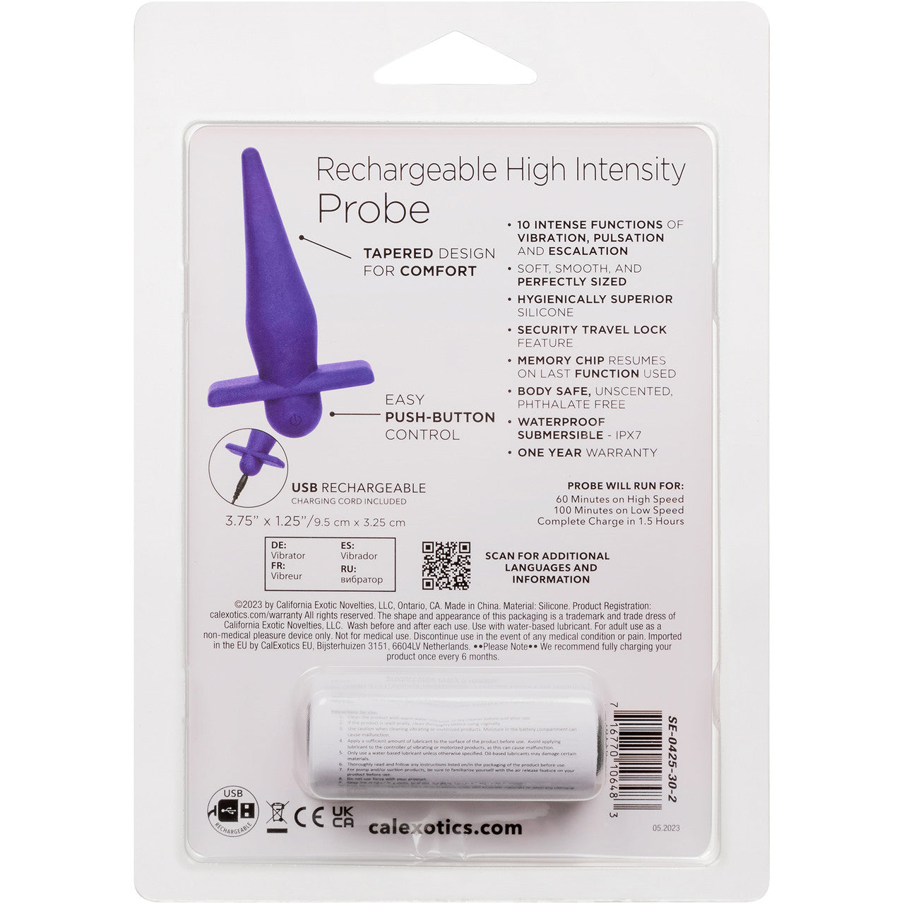 Rechargeable High Intensity Silicone Waterproof Vibrating Anal Probe By CalExotics - Purple