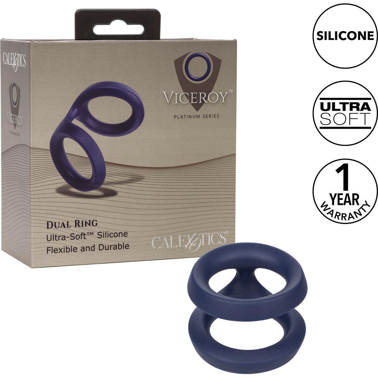 Viceroy Dual Ring Ultra-Soft Silicone Cock Ring By CalExotics - Blue