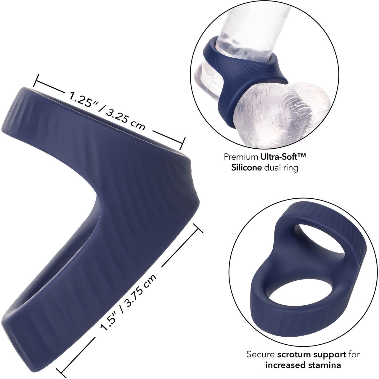 Viceroy Max Dual Ring Ultra-Soft Silicone Cock Ring By CalExotics - Blue