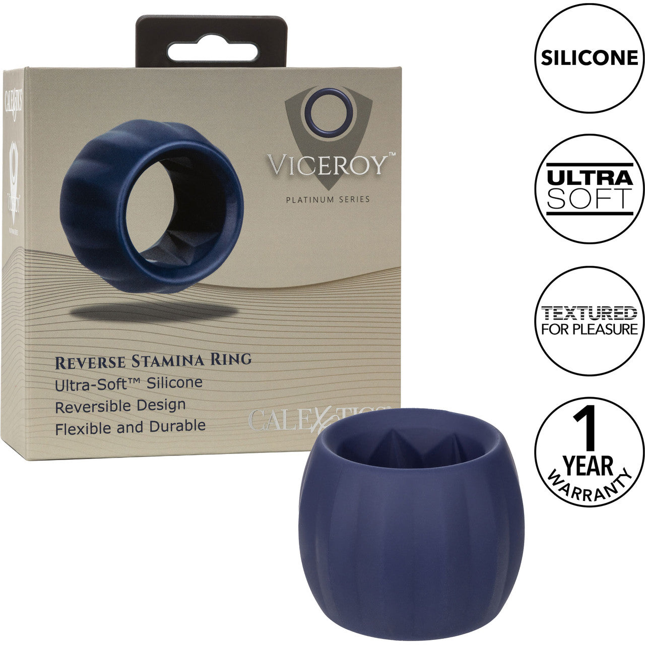 Viceroy Reverse Stamina Ring Ultra-Soft Silicone Cock Ring By CalExotics - Blue