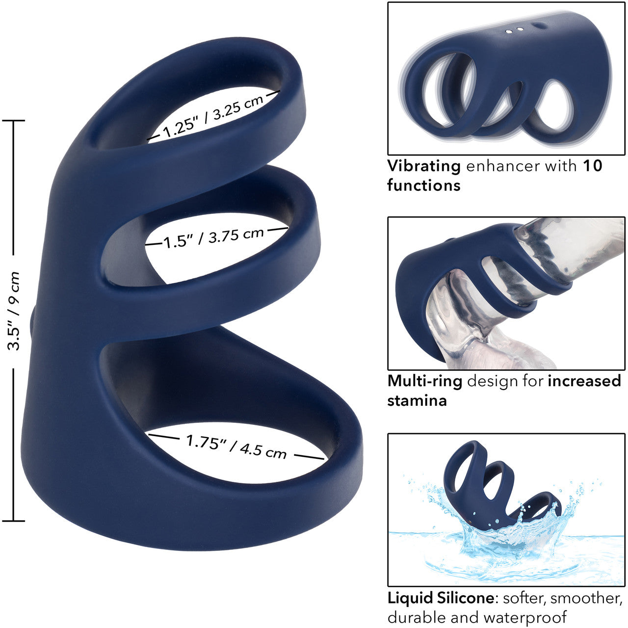 Viceroy Platinum Series Silicone Rechargeable Triple Cock Cage Vibrating Cock Ring By CalExotics