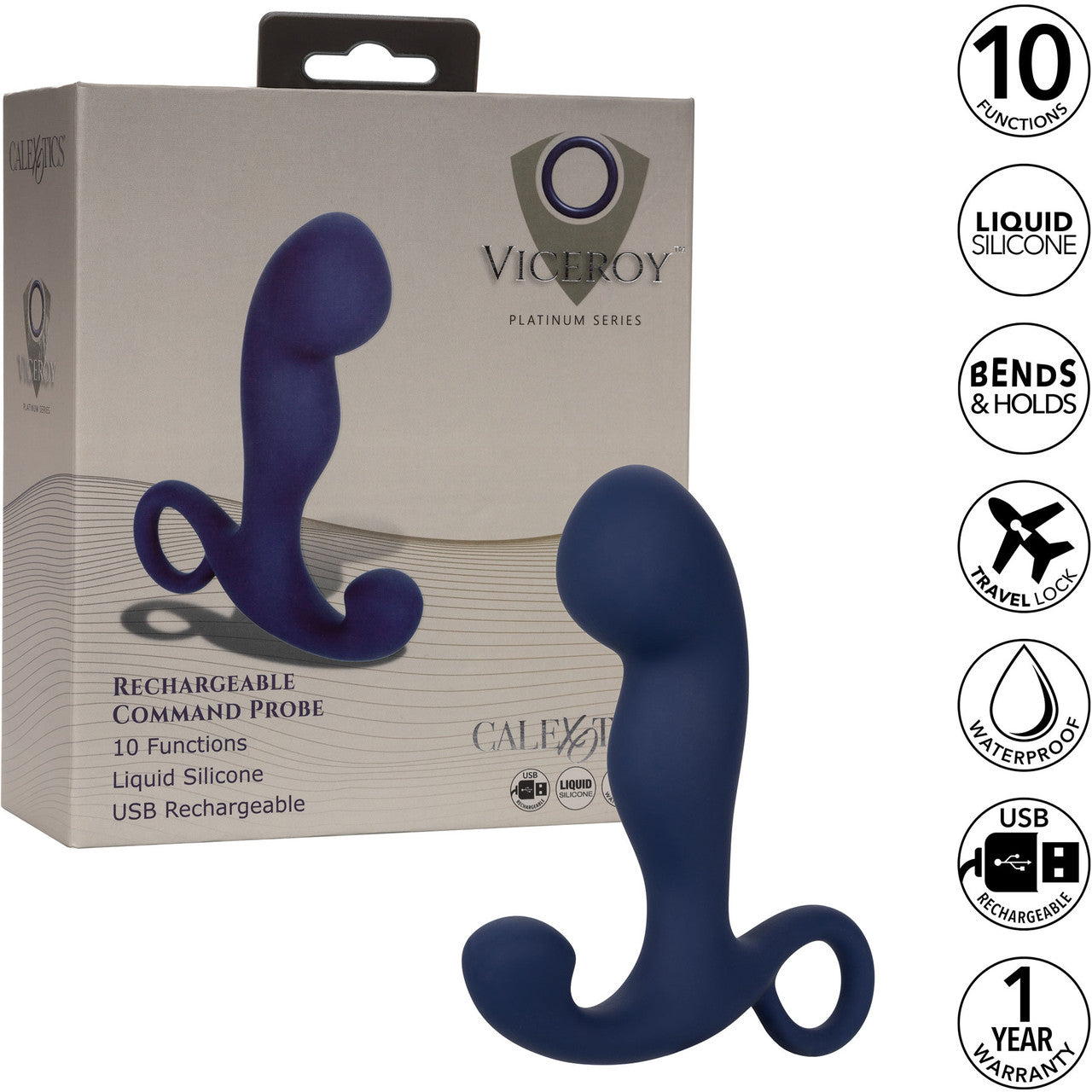 Viceroy Platinum Series Silicone Rechargeable Command Prostate Probe By CalExotics - Blue